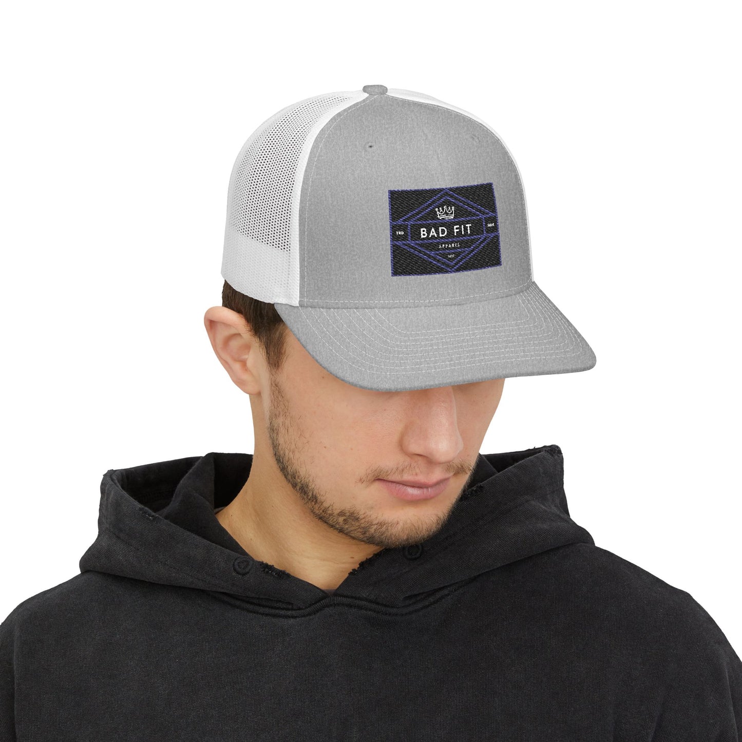 Bad Fit Purple Embroidered Trucker Hat – Retro Patch Snapback Cap
